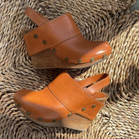 SeeByChloe Tan leather 3” wedge sling back Sz 39 - Picture 3 of 16